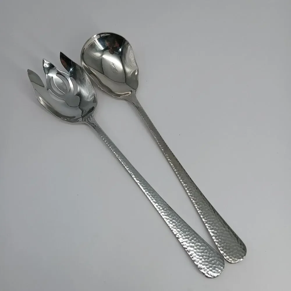2X Set Reed Barton OLDE ENGLISH HAMMERED Salad Serving Set Stainless